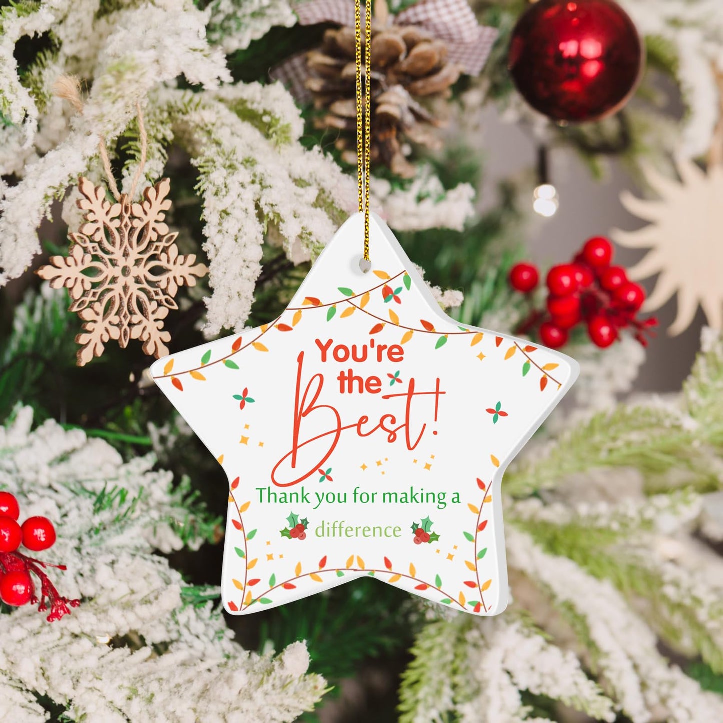 Tioncy 30 Pcs Christmas Thank You Ornament Gifts for Coworkers Employee Appreciation Gifts Thank You for Being Awesome Star Hanging Plaque for Teacher Friend Office Xmas Tree Decoration (Ceramic)