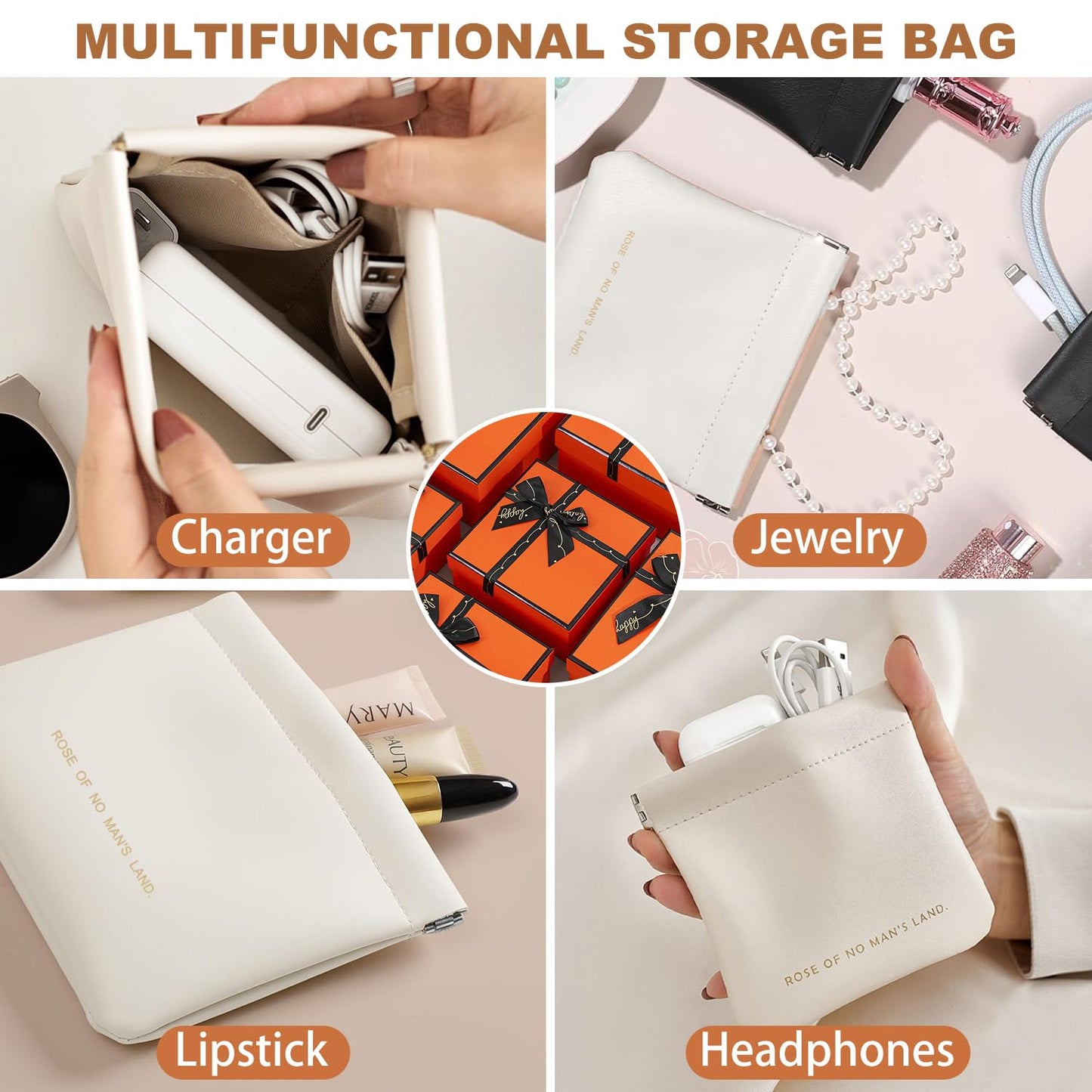 Yhwocd 6 Pack Small & Regular Size Leather Makeup Bag & Coin Pouch Organizer, Snap Closure, Portable Mini Storage Bag for Purse, Traveling & Commuting
