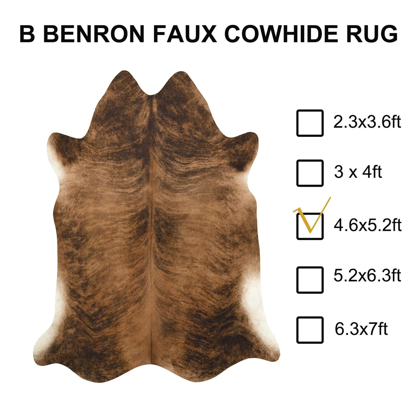 B BENRON Western Cowhide Rug, Faux Cow Hide Rugs for Living Room Bedroom Home Decor, Non Slip Cute Rug with Irregular Animal Skins and Hides, Brindle, 4.6 x 5.2ft