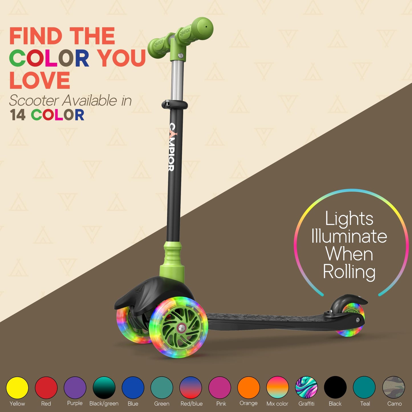 Black & Green Mini 3 Wheel Scooter for Kids – Lean-to-Steer with LED Light-Up Wheels, Adjustable Handlebar, Wide Anti-Slip Deck, Smooth PU Wheels, Rear Foot Brake – Toddler Scooter for Ages 2+