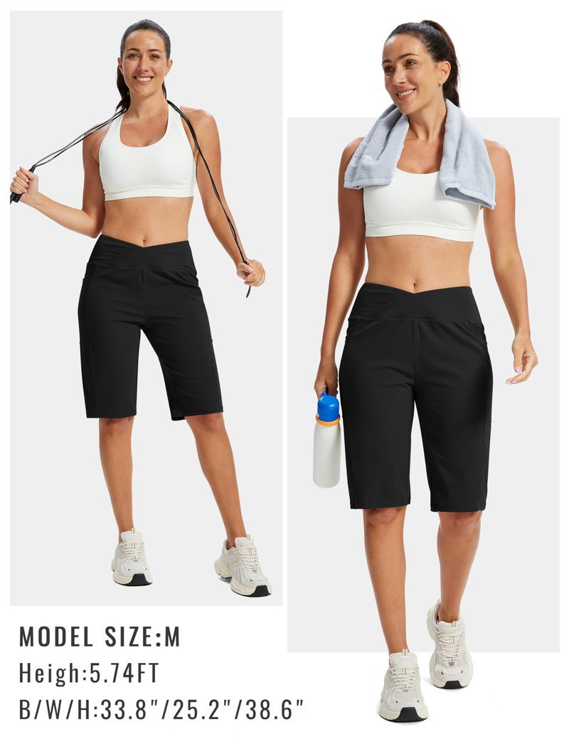 MoFiz Women's Bermuda Long Shorts 12" High Waisted Knee Length Shorts for Women Summer Athletic Running Shorts Black XL