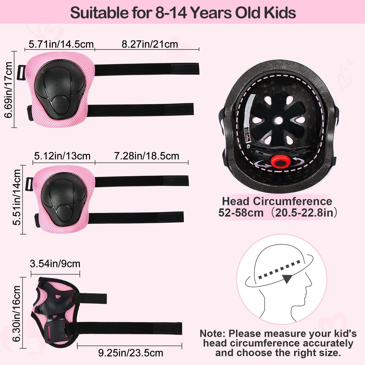 Kids Helmet, Bike Helmets for Kids 3-8-14 with Knee Pads and Elbow Pads Wrist Guards, Adjustable Youth Girls Bike Helmet with DIY Cat Ears Skateboard Helmet for Scooter Skating Cycling