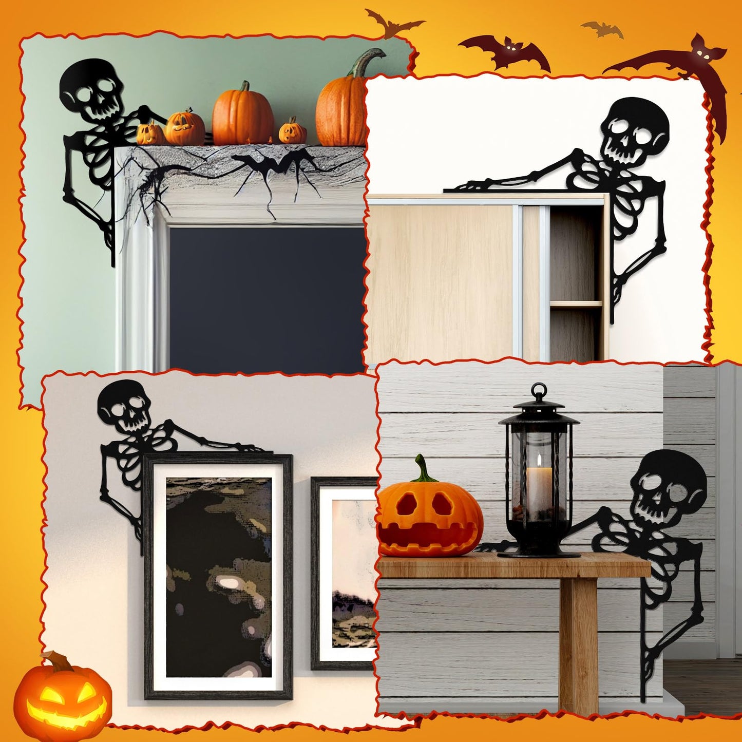 Yaocom Metal Halloween Skeleton Door Topper 11.8" x 11.8" Halloween Door Frame Decoration Gothic Metal Skull Sign for Corner Cabinet Shelf Window Wall Ornaments Day of The Dead Home Office Kitchen