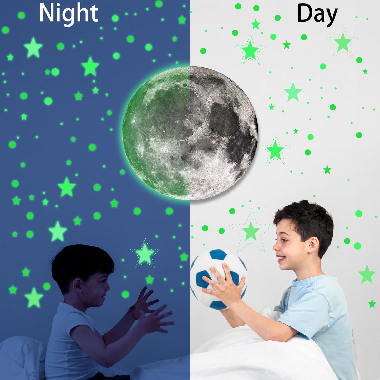 Glow in The Dark Stars and Moon for Ceiling, 951 PCS Wall Stickers for Girls Room Baby Nursery Birthday Christmas Gift for Boys(Green)