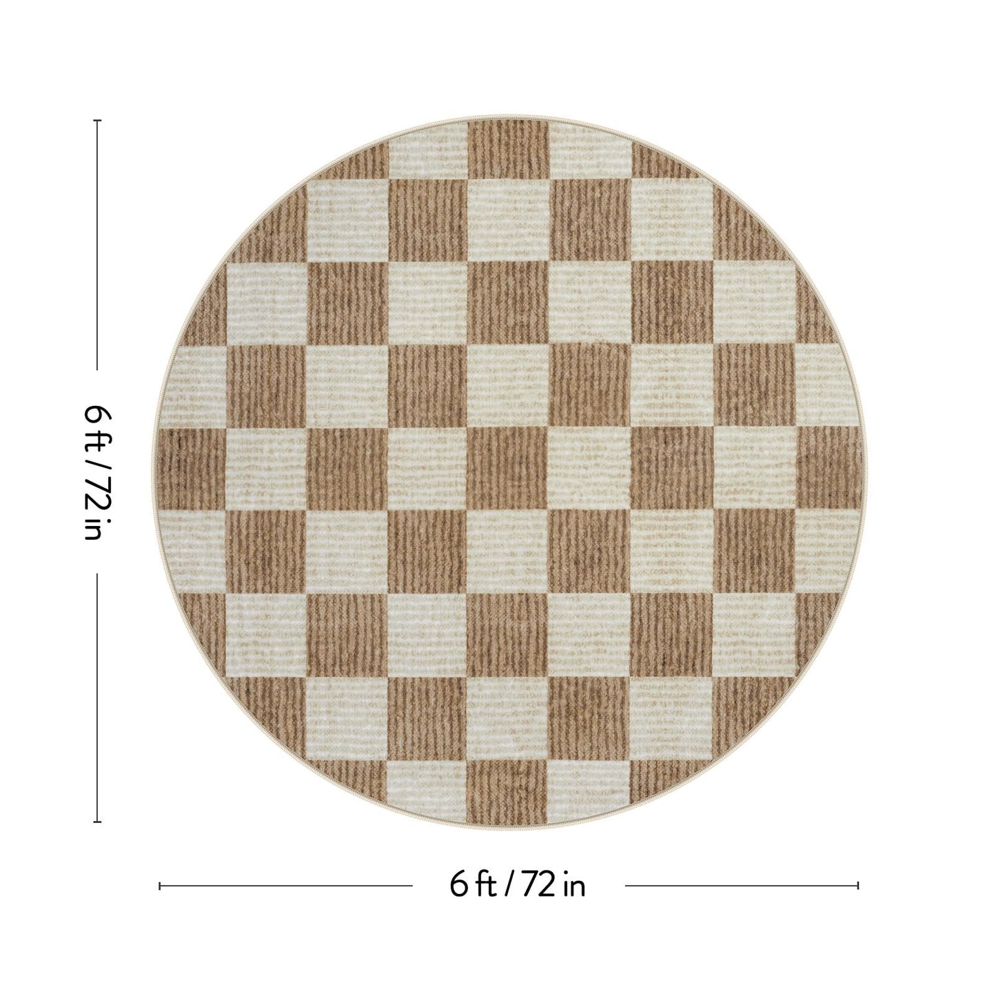 LIVEBOX Checkered Round Rug 6 Ft Washable Area Rug for Playroom Classroom, Kids Non-Slip Neutral Classic Circle Rug Geometric Large Carpet Soft Boys Nursery Rug for Dorm Bedroom(Brown,180R)