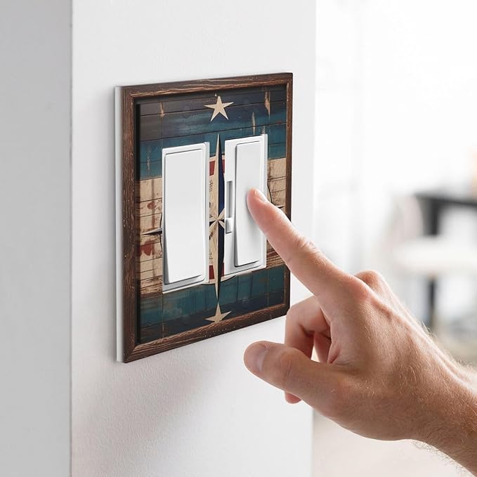 Decorative Art Light Switch Covers Nautical Rustic Star Emblem 2 Gang Dual Rocker Outlet Switch plate Faceplate GFCI for Home Decor