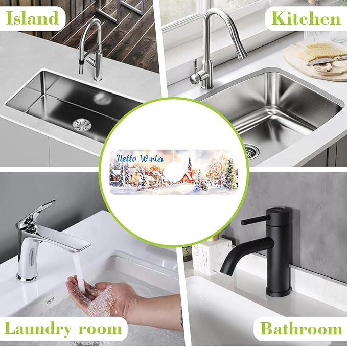 Chrismas Sink Faucet Absorbing Mat Hello Winter Sink Splash Guard Drying Mat
