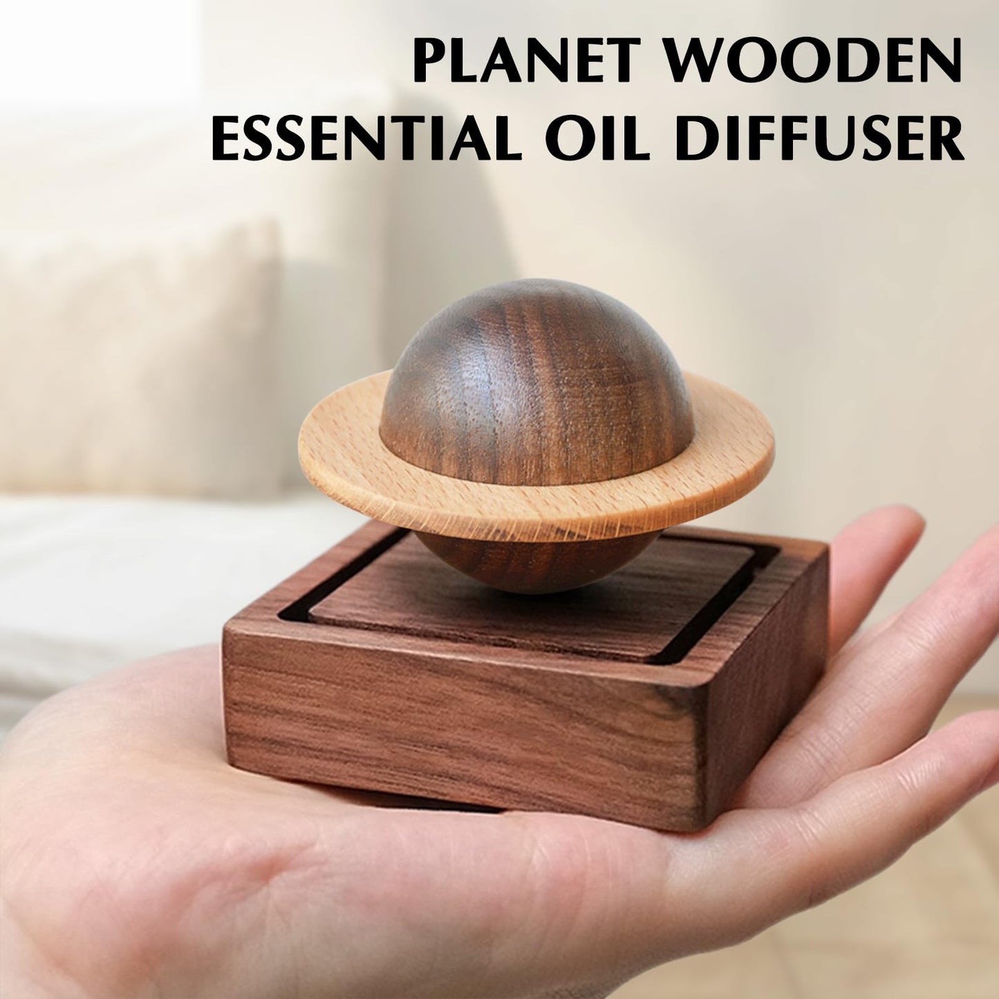 TECHPLUS Planet Wooden Essential Oil Diffuser - Walnut Aroma Therapy for Home, Office, Car, Yoga Hall and SPA - Passive Diffuser for Desk Table Decor
