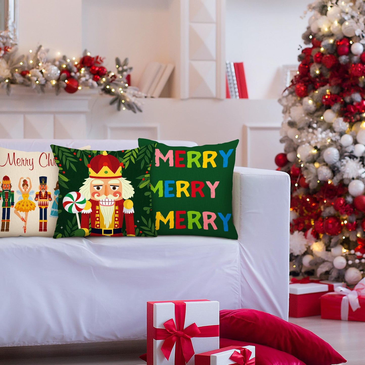 Tatuo 6 Pcs Christmas Santa Claus Nutcracker Throw Pillow Cover Nutcracker Santa Cushion Decoration 18 x 18 Inch Pillowcase Holiday Decoration for Sofa Couch Bed
