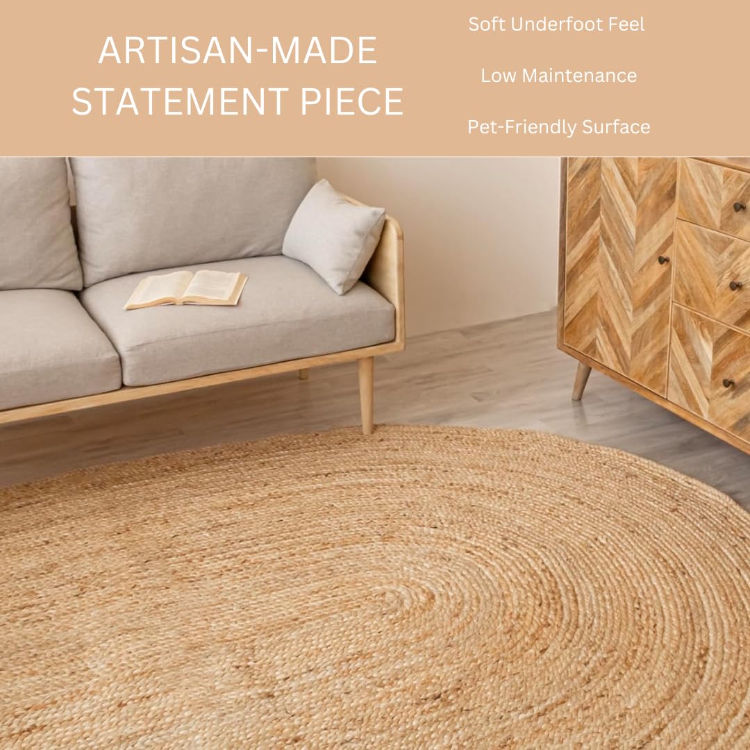 OHOMLY LIVING Handcrafted Jute Braided Rug 3x5 Feet Oval - 100% Natural Jute Area Rug - Rustic Farmhouse Boho Accent Rug for Living Room Bedroom Kitchen Entryway Reversible Handwoven Floor Rug