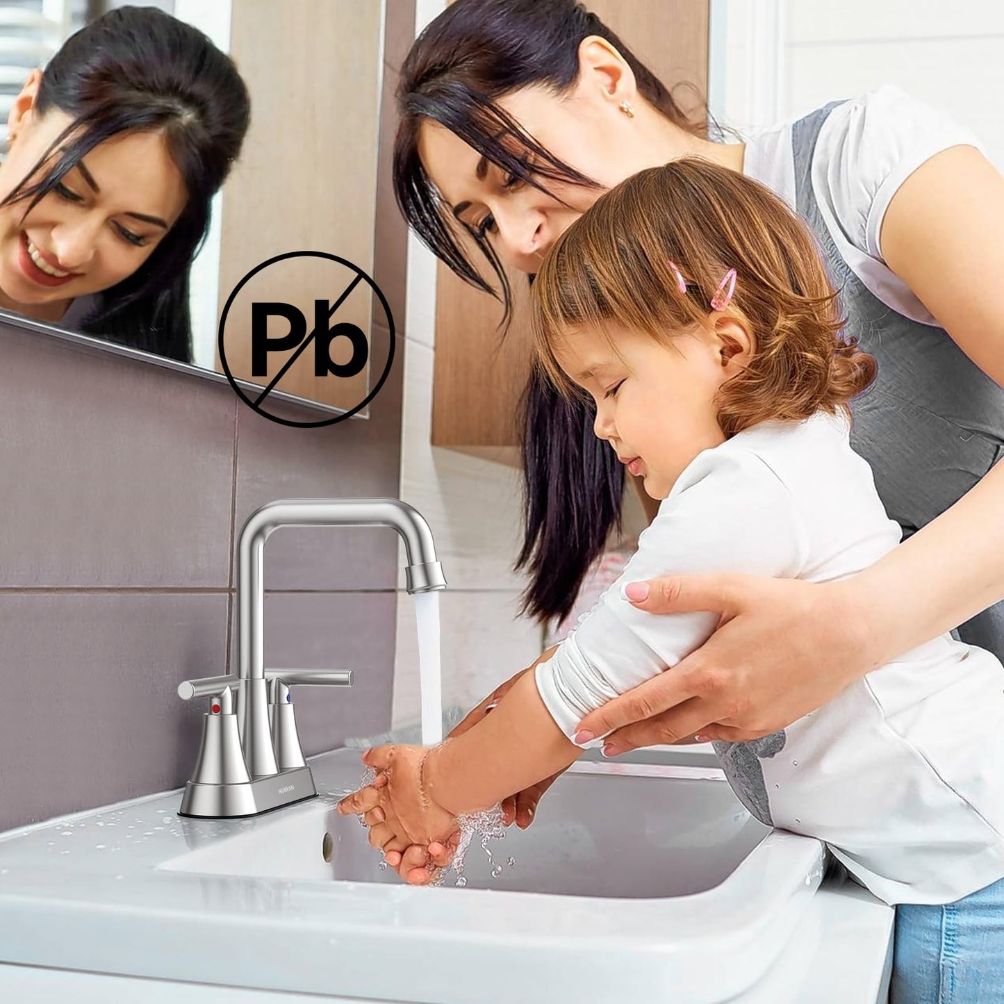 Hurran Brushed Nickel 4 inch Centerset Bathroom Faucet for Sink 2-3 Hole