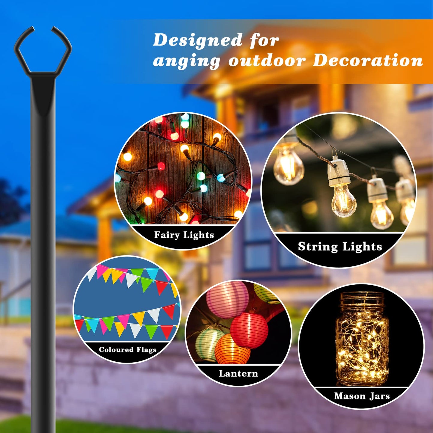 Mutovlin 2 Pack String Light Poles,10 Ft Light Poles for Outside String Lights,Outdoor Lights Pole with Fork,Metal Poles Stand for Patio Deck Backyard