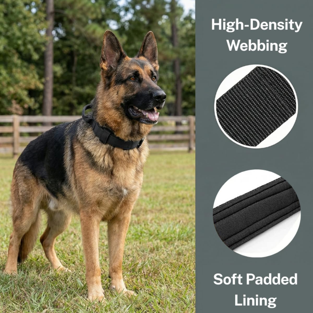 Tactical Dog Collar for Medium Large Dogs, Military Grade Nylon K9 Collar with Control Handle, Heavy Duty Metal Buckle, AirTag Holder & Patches, Adjustable for Training Walking Hiking(L)
