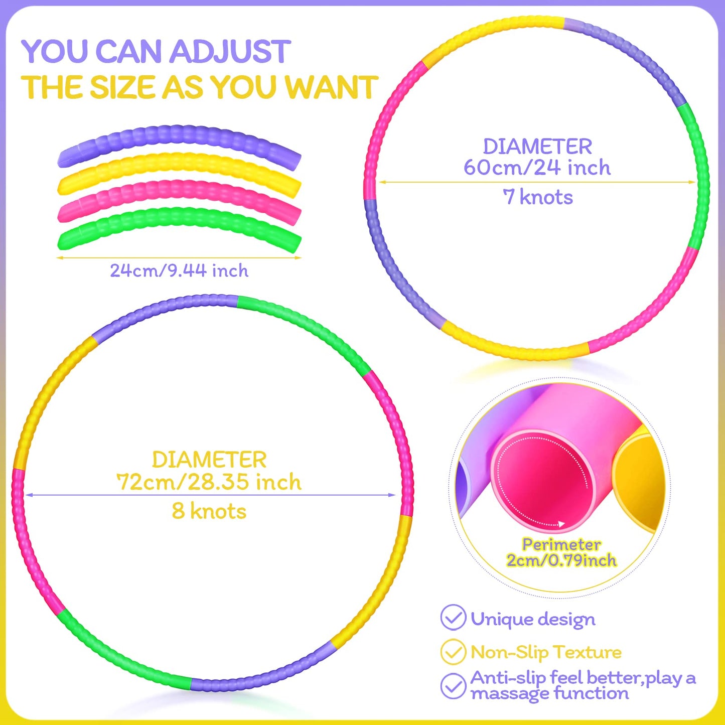 Vinsot 4 Pieces Toy Hoop Detachable Plastic Hoops Exercise Equipment Toy Adjustable Rings for Sports Playing Party Game Dance Pet Training