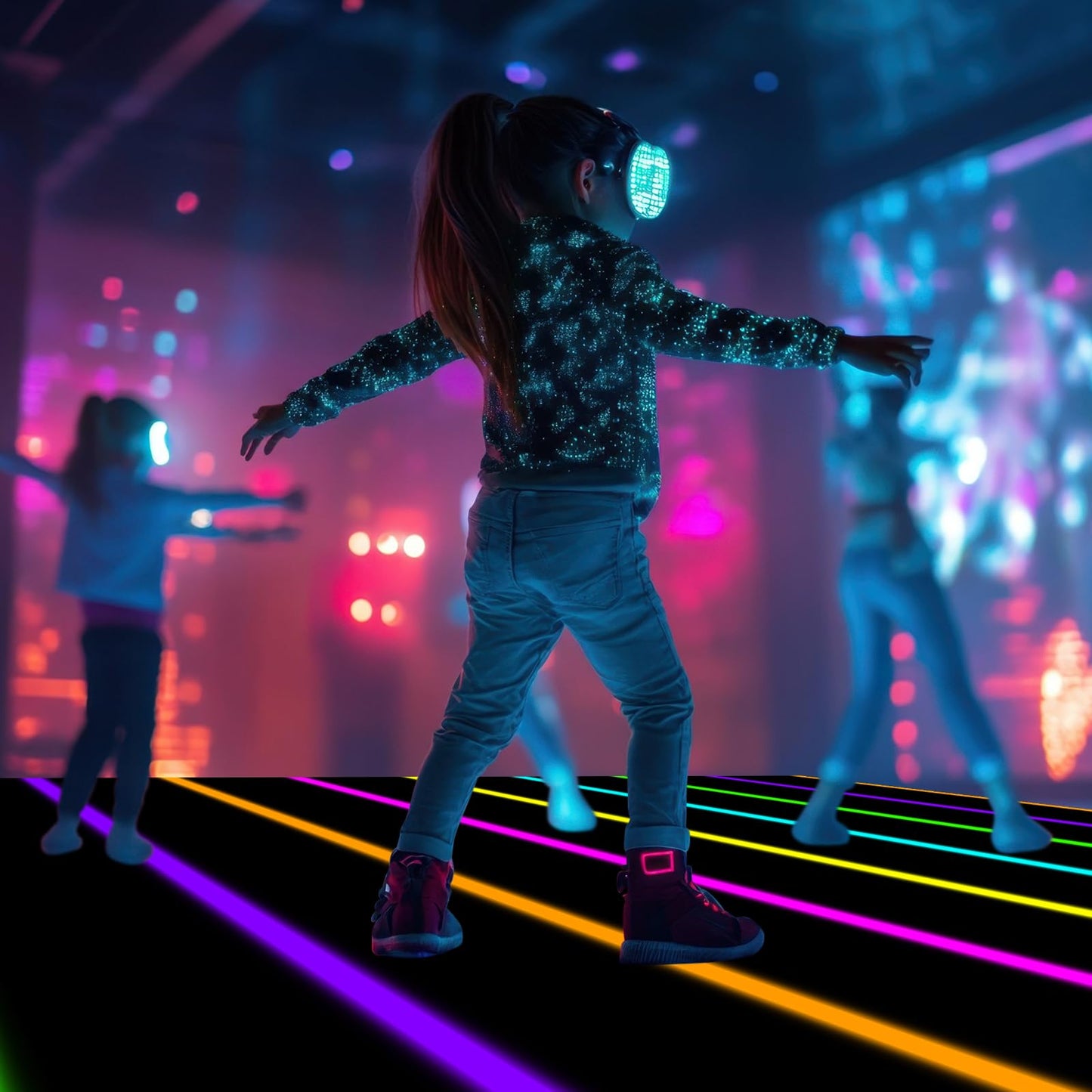 Irenare 394 x 54 Inch Neon Light up Floor Runner Glow in The Dark Aisle and Disco Backdrop UV Reactive Fluorescent Racetrack Runner for 70s 80s 90s Dance Wedding Birthday Neon Party Decoration