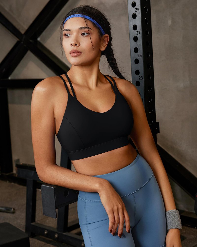 RUNNING GIRL Sports Bra for Women,Sexy Crisscross Back Light Support Yoga Bra with Removable Cups Black