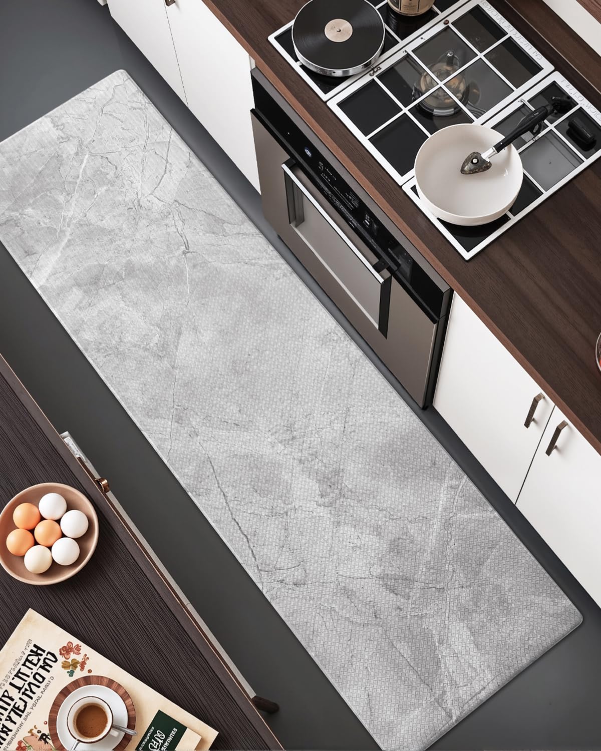 DEXI Kitchen Floor Mats Cushioned Anti Fatigue, 23x86 Large Long Standing Comfort Runner Rug Waterproof, Marble Memory Foam Padded for Front Sink Laundry, Light Grey