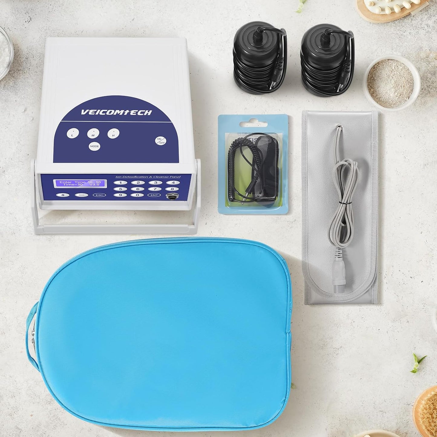 Ionic Detox Foot Bath - Detox Foot Spa, Ionic Foot Bath Detox Machine Chi Cleanse with Tub, Wrist Strap, Far Infrared Waistbelt, 2 Arrays, Blue Bag