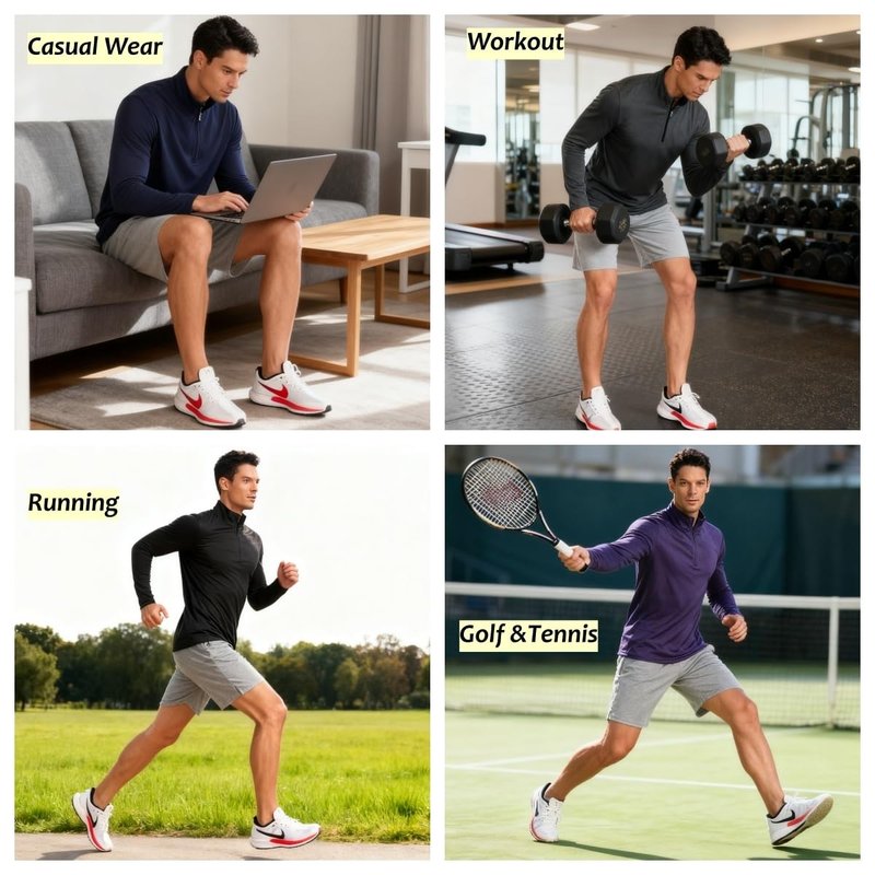Mens Long Sleeve Shirts 1/4 Zip Pullover Sweatshirts UPF 50+ Sun Protection Wicking Moisture Dry Fit Lightweight Golf Workout Gym Running Casual Athletic Tops Navy Blue L