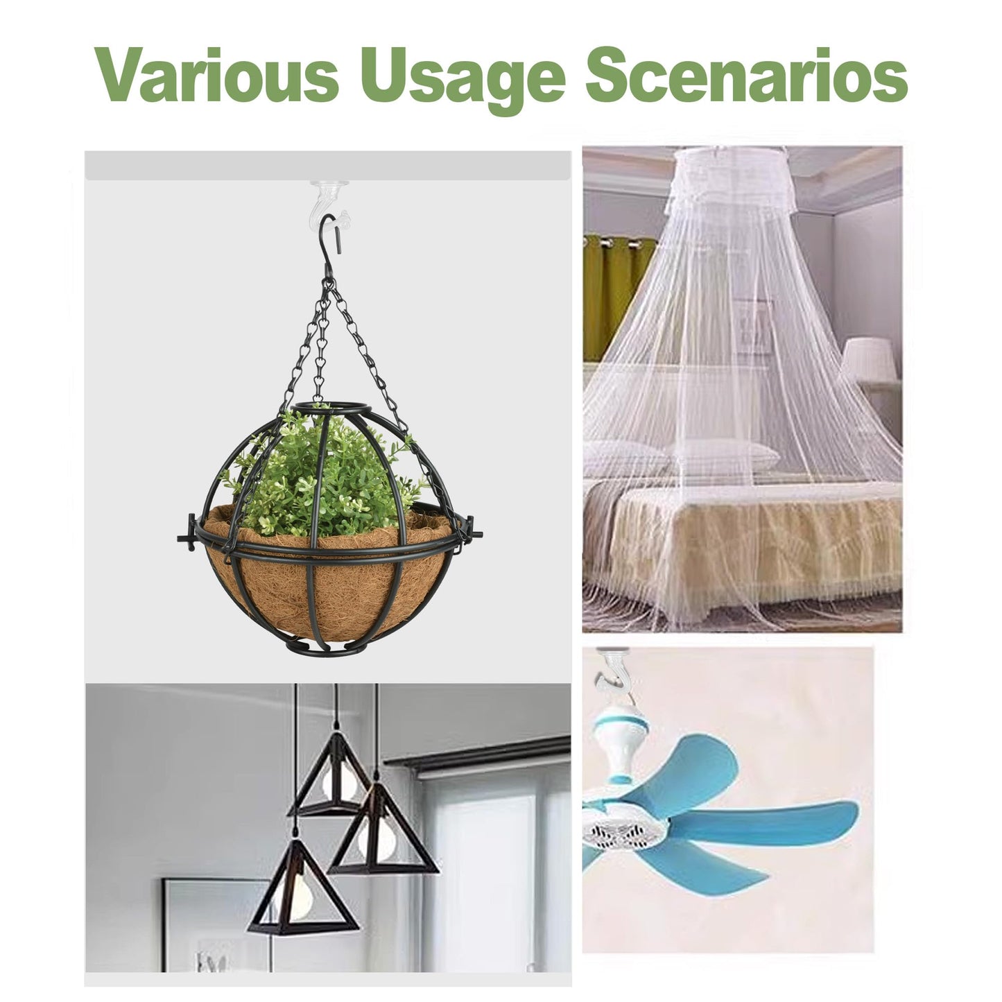 Aidoclip 6 pcs Ceiling Hooks for Hanging Plants,Hanging Hanging Lights Metal Small Hooks,Indoor Outdoor Wall Heavy Duty Plant Hanger Swag Hook