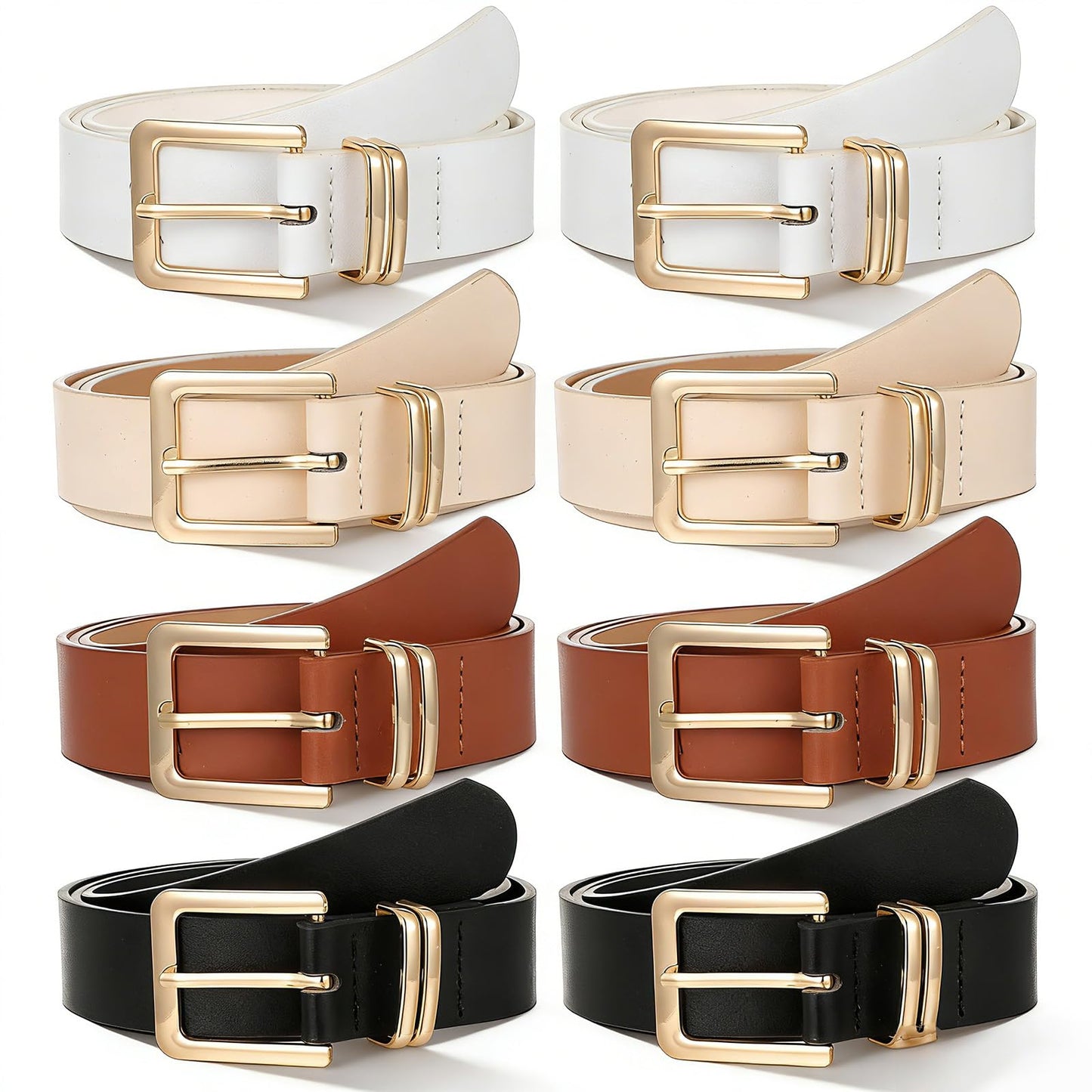 Ckhoid 8 Pcs Womens Leather Belts for Jeans Pants Dresses Fashion Skinny Waist Belts for Women with Gold Buckle (4 Colors)