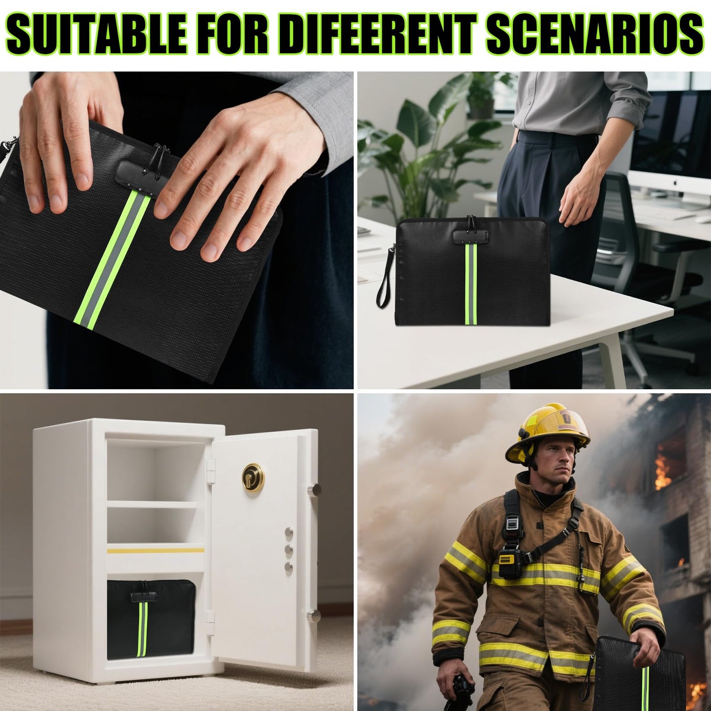 5200℉ Fireproof Waterproof Document Bag (34x24x2.8cm), Safe Fireproof Money Bag with Digital Combination Lock for Documents,Passports,Cash,Valuables
