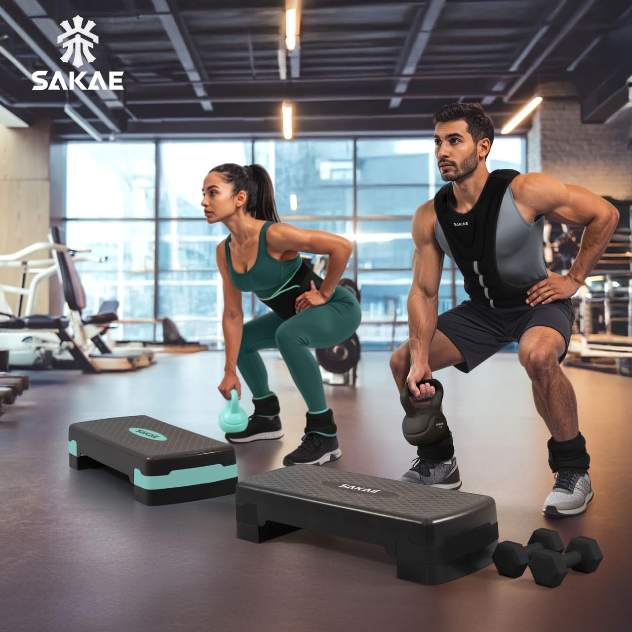 Aerobic Step Platform Set with Waist Trimmer & Measuring Tape, Adjustable Height 2 Level Risers Workout Step Exercise Platform Trainer, Aerobic Steppers for Home Exercise Fitness, Black