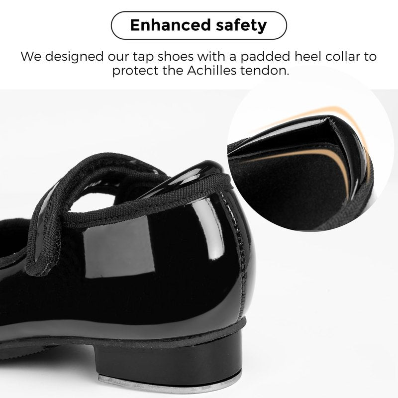Stelle Tap Shoes for Girls Boys PU Leather Non-Slip Dance Shoes for Toddler/Little Kid/Big Kid(Black,9MT)