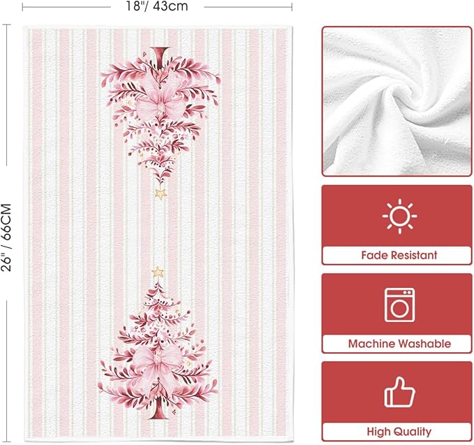 Artoid Mode Pink Porcelain Ornaments Xmas Tree Christmas Kitchen Towels Dish Towels, 18x26 Inch Farmhouse Holiday Winter Decoration Cleaning Set of 4