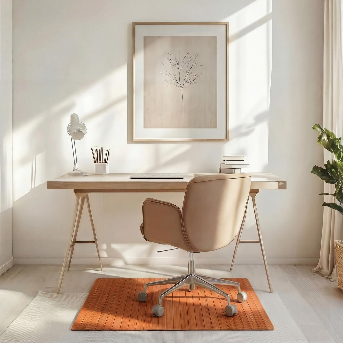 Leinuosen 36" x 48" Office Bamboo Chairmat for Carpet Floor Mat Highly Premium Quality Anti-Slip Office & Home Floor Protector Low Pile Carpet Chair Mat, 5mm Thick(Without Lip, Walnut Wood)
