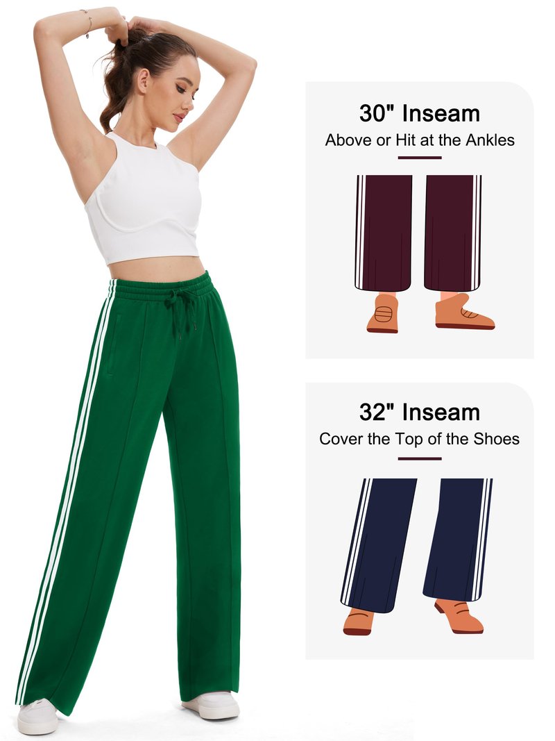 Tapata Tall Women 34" Inseam Warm Up Track Pants Wide Leg Sweatpants Lightweight Side Stripe Ladies Slacks Workout, Green, L