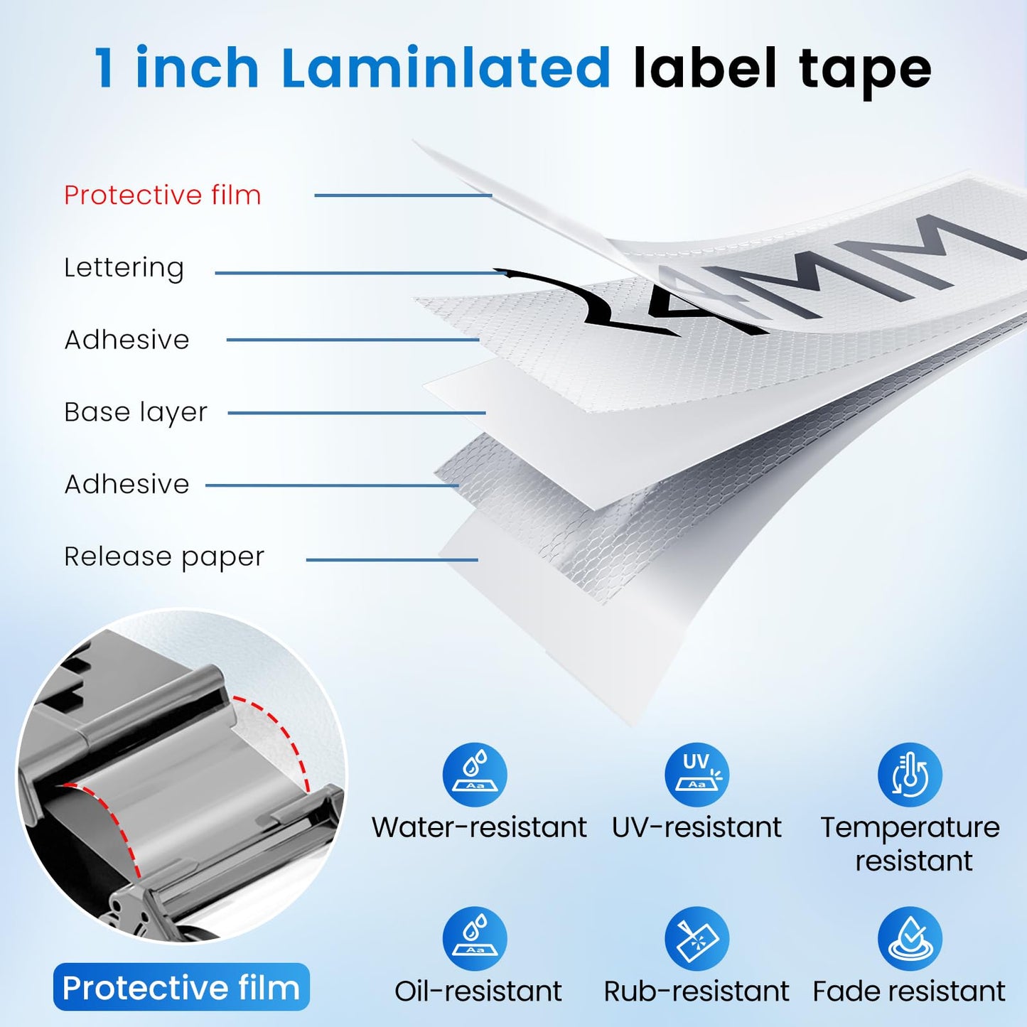 Label KINGDOM Compatible with Brother P Touch 24mm 0.94” TZe-251 TZ Tape, for PT-D610BT D600 700 P710BT PTP750W, 1” Laminated White Label Maker Tape Tze251, 10-Pack