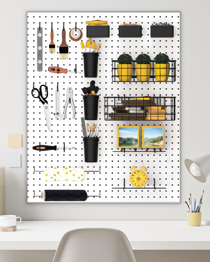 INCLY 30PCS Peg Board Organizer Accessories Kit, Pegboard Hooks Assortment with Bins, Cups, Wire Baskets and Paper Towel Holder for 1/8“ and 1/4” Pegboard Garage Workbench Craft Room Organizing Tools