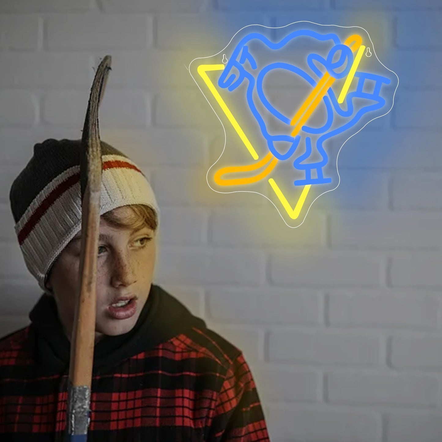 Ice Hockey Neon Sign,Hockey Team Logo Light,Ice Hockey Neon Light Sign,Sports Decor,Hockey Light,Hockey Club Decor,Gifts for Boys,Ice Hockey Fans,Size 13.4 * 13.4 inches(FMXD144)