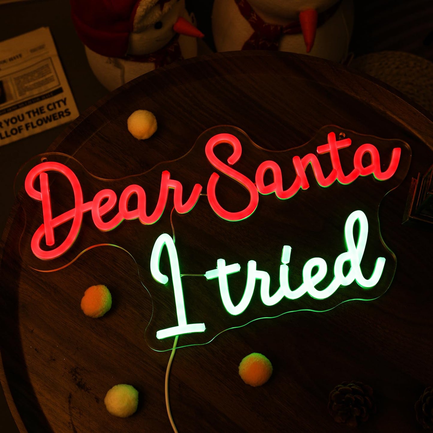 Dear Santa I Tired Neon Signs Merry Christmas LED Light Red Funny Eve Neon Lamp for Kids Bedroom Nursery Happy New Year Party Wall Decor Xmas Gift for Good Boys Girls
