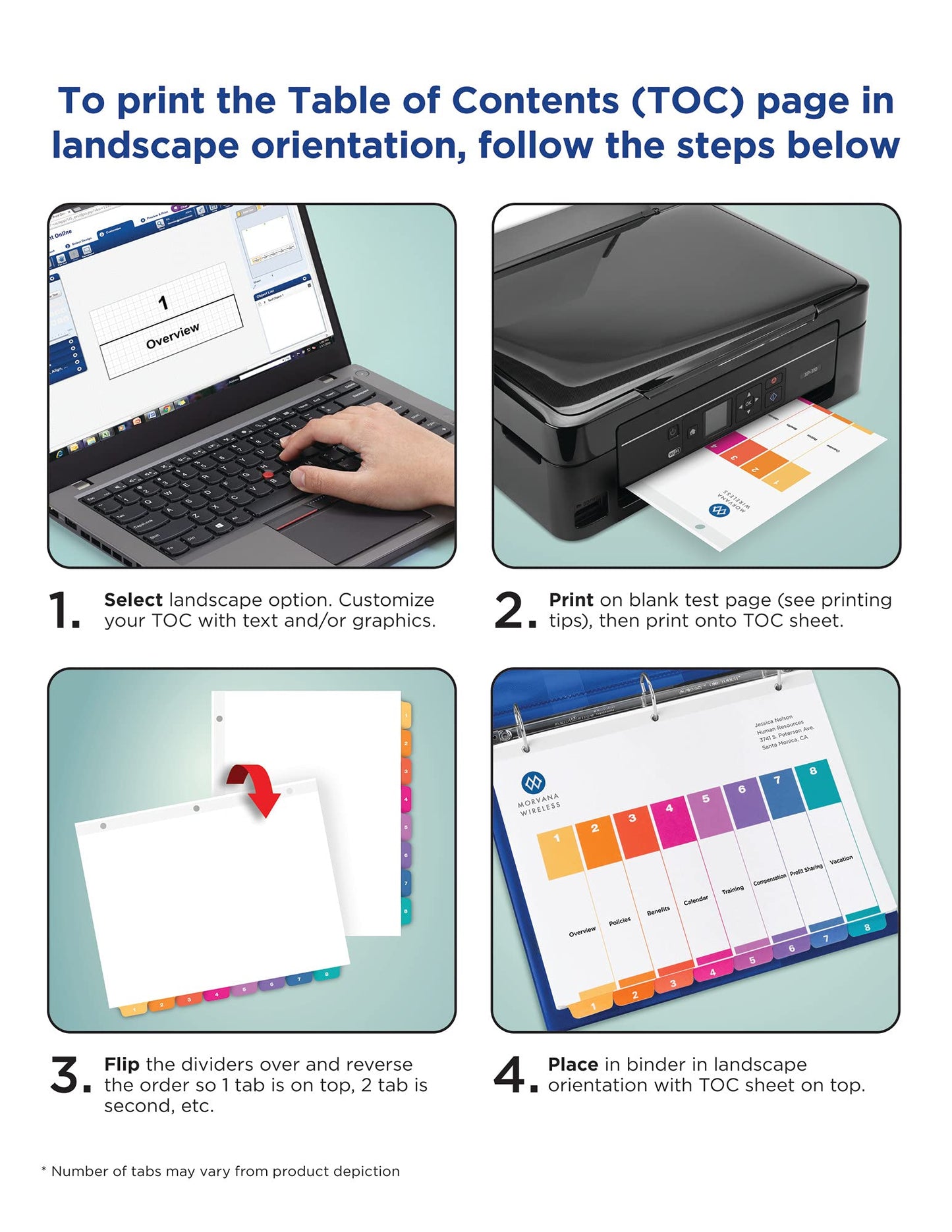Avery 15 Tab Dividers for 3 Ring Binders, Customizable Table of Contents, Multicolor Tabs, 6 Sets (11197)