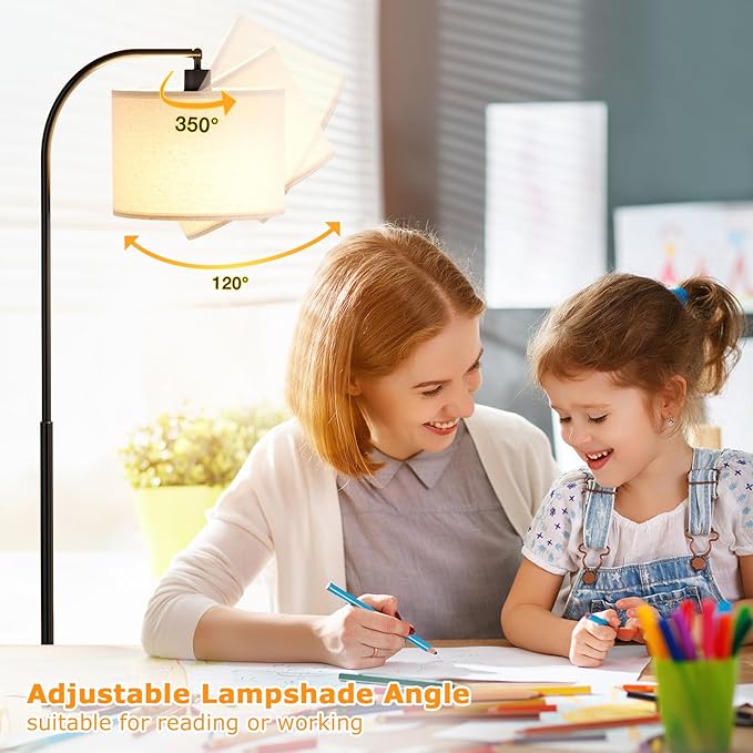 Arc Floor Lamp with Remote and Stepless Dimmable Bulb, Colors Temperature & Brightness Adjustable, Floor Lamps for Living Room(Deep Beige Shade & Black Pole)