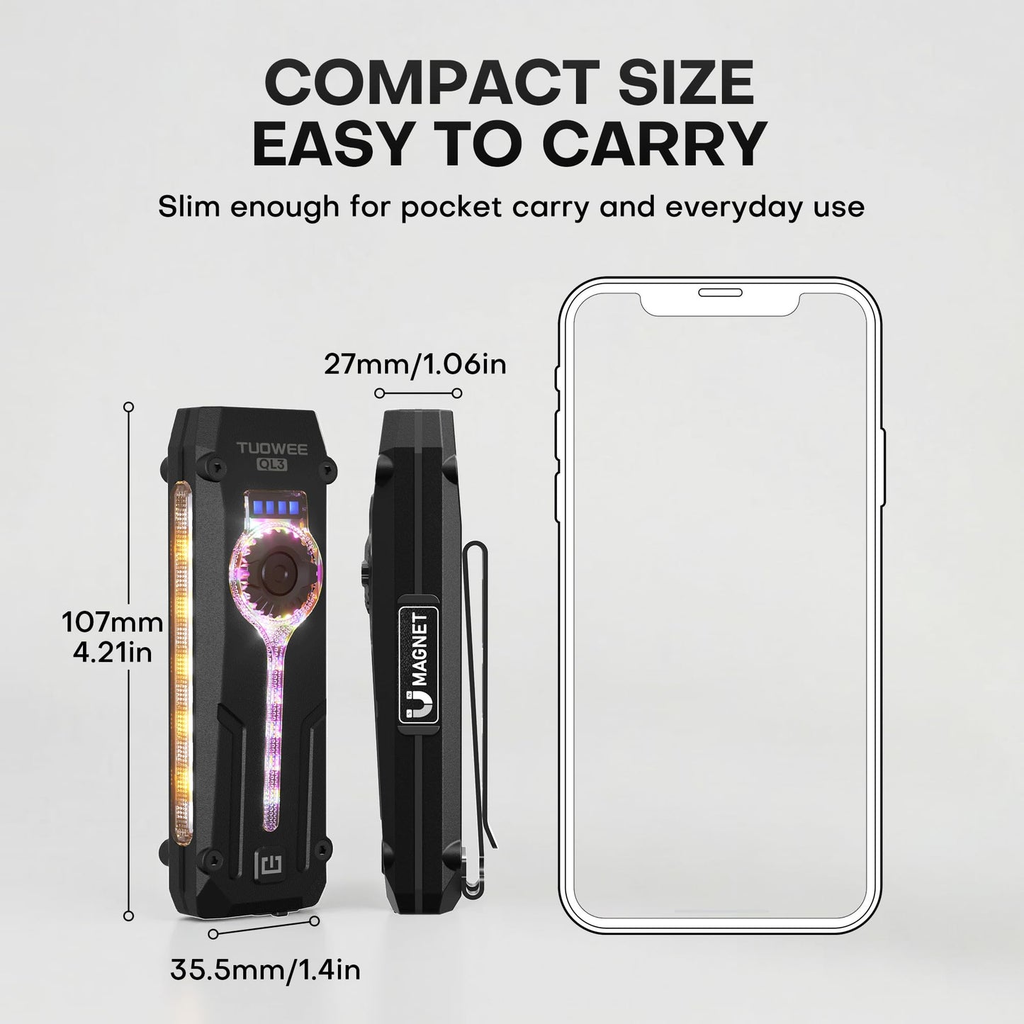 UV Flat EDC Flashlight Rechargeable 1800 High Lumens Pocket Light with RGB,Magnetic Base Small Flashlights with Dual Switch,Stepless Dimming,USB-C Waterproof Work Flash Light for Work,Home,Emergencies