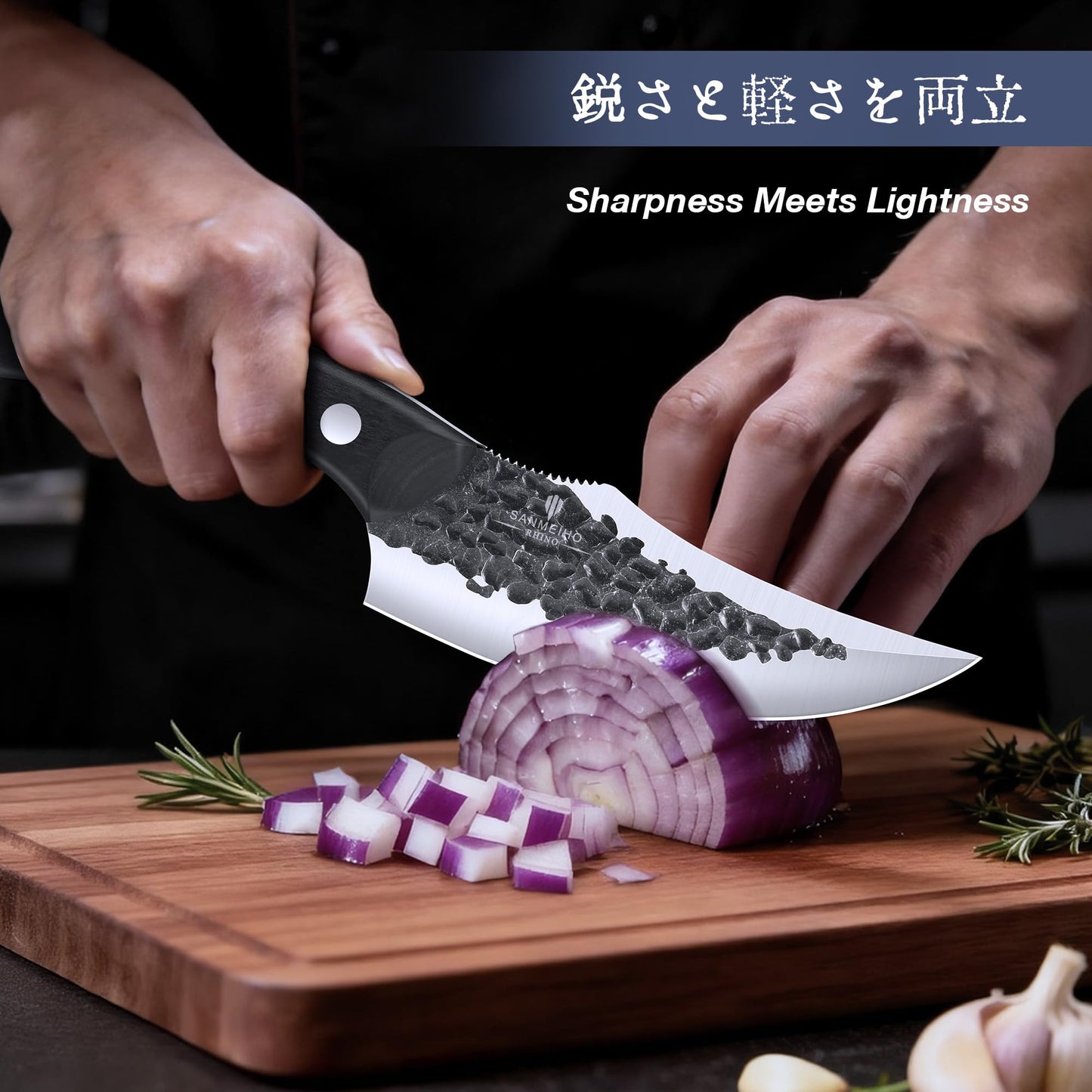 SANMEIHO 8 PCS Butcher Knife Set, Japanese Kitchen Knife Set, Hand Forged Chef Knife Set with Leather Roll Bag, Sharp Meat Cleaver Knife for Kitchen & Hunting & Camping & BBQ, Best Gift for Men