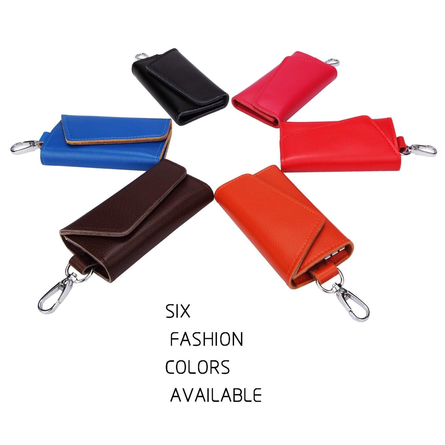 BAKUN Compact Leather Car Key Case, Key Holder Key Organizer Wallet, With 6 Hooks(Red)