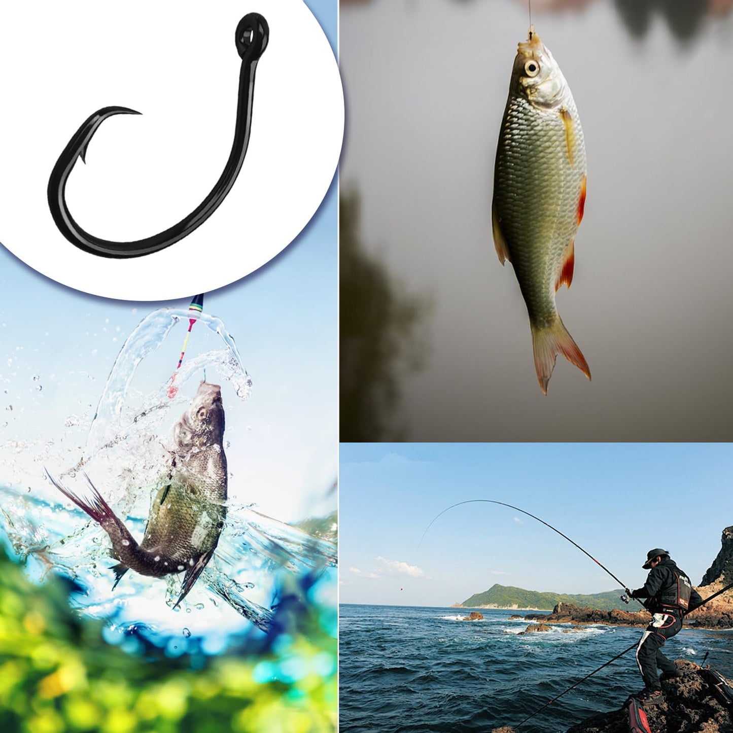 10PCS High-Carbon Steel Circle Hooks Barbed Fishing Hooks with Holes, Freshwater and Saltwater Fishing Hooks for Tuna, Catfish, Bass (#4)