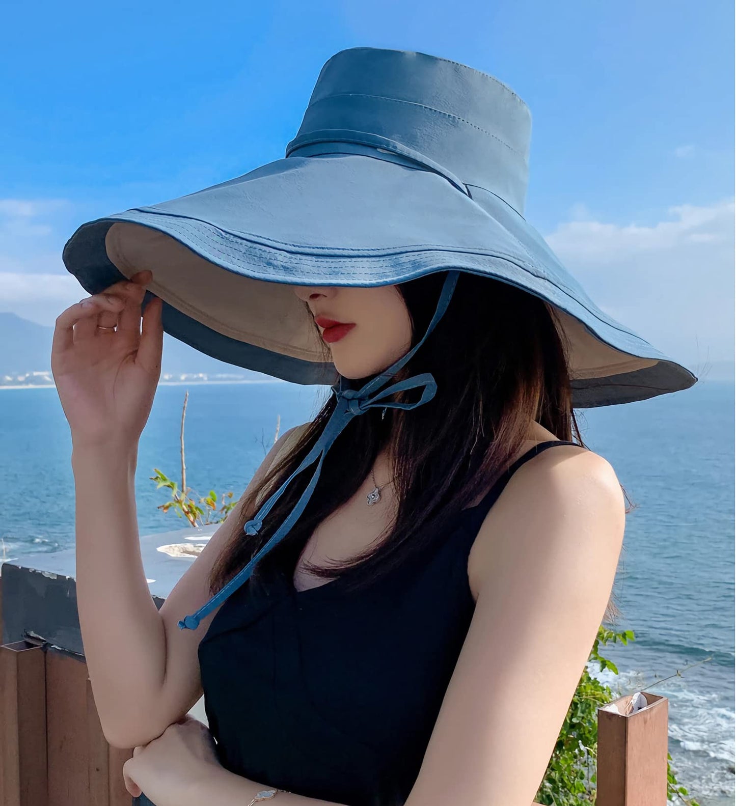 HUAMULAN 7" Wide Brim Women Summer Sun Floppy Hat Beach Bucket Hats Reversible Foldable Fishing Travel UV Protection Lady Hat