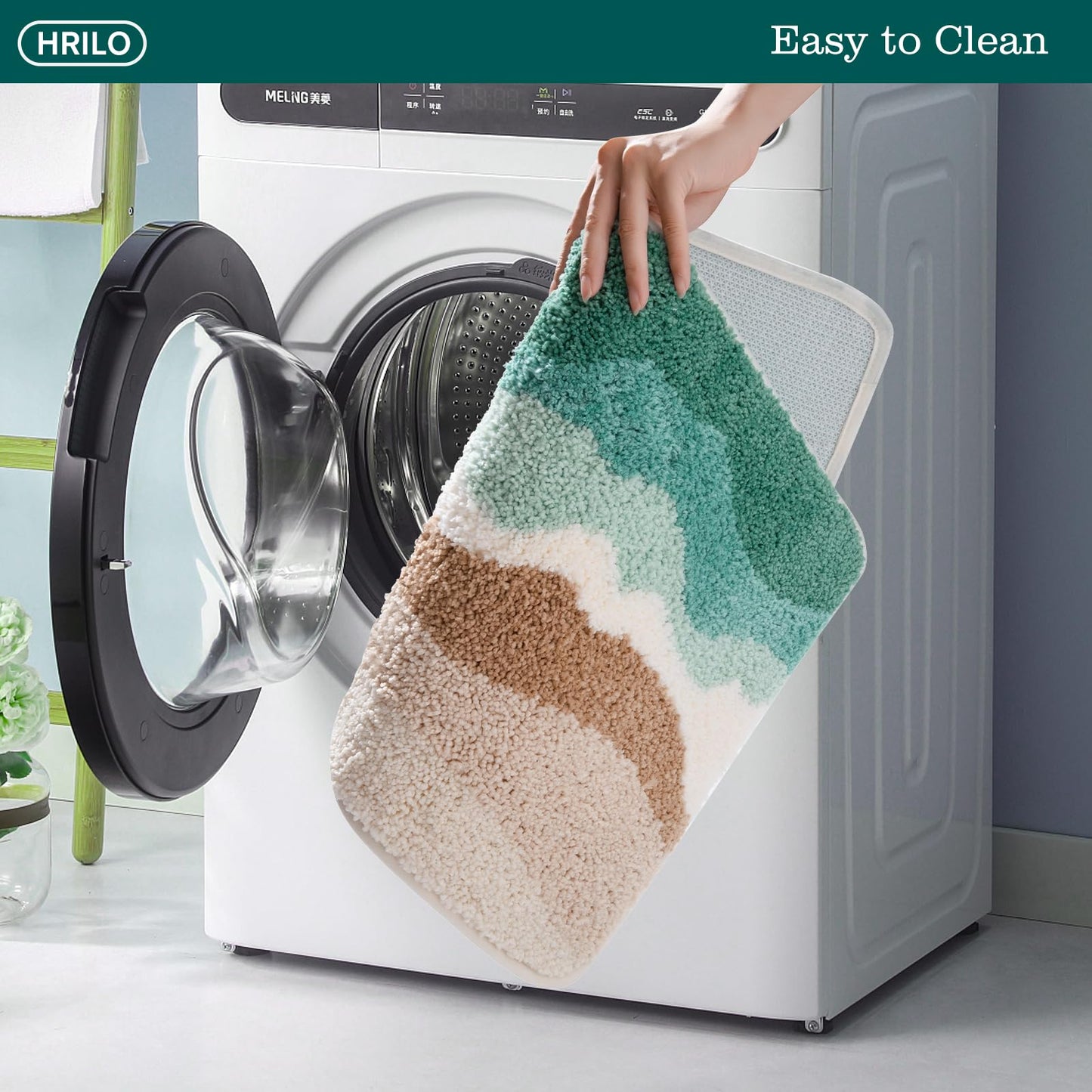HRILO Microfiber Bathroom Rugs, Absorbent Soft Shaggy Carpet Floor Mats for Shower Tub Sink Toilet, Non-Slip Plush Carpet Floor Mats for Living Room Bedroom Kitchen ,Green,24 X 16 Inches