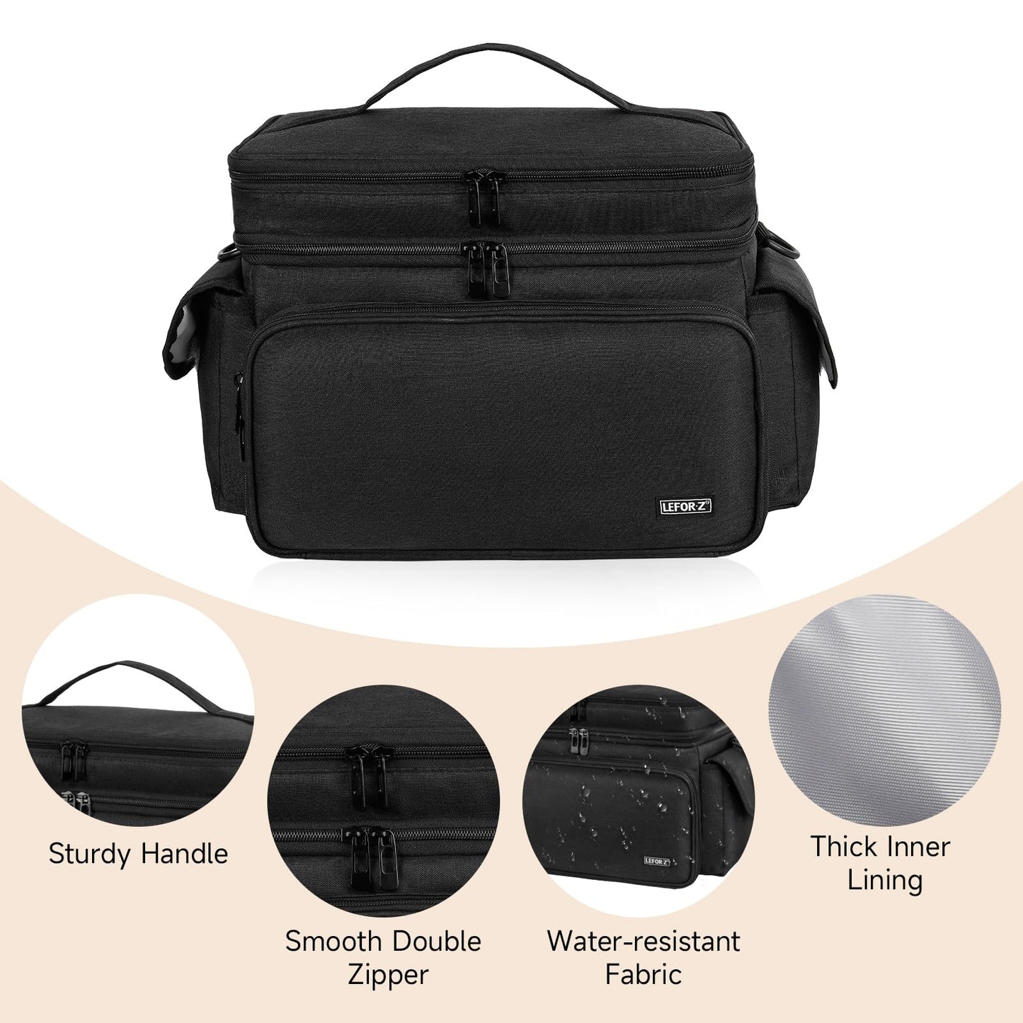 LEFOR·Z Large Sewing Supplies Organizer(13 x 8 x 9 in),Double-Layer Sewing Accessories Storage and Organizer Case Bag,Protable Travel Sewing Box Sewing Basket for Sewing Tools,Black(Bag Only)