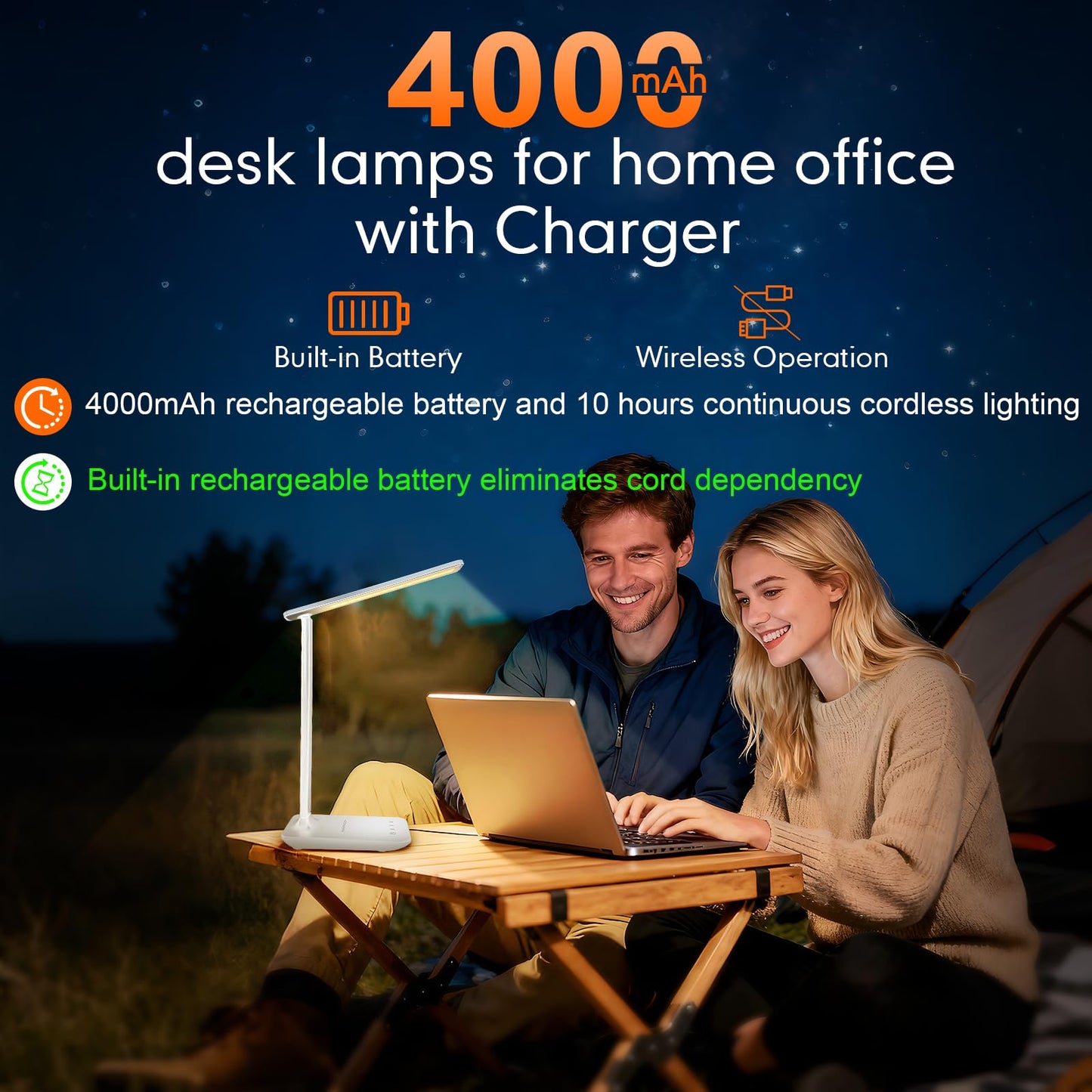 LED Portable Bright Rechargeable Desk Lamp, 4000mah Dimmable Touch Battery Operated Eye-friendly Desk Light With Charger, Adjustable Modern Cordless Table Lamps For Office Home Nail Craft Puzzle White