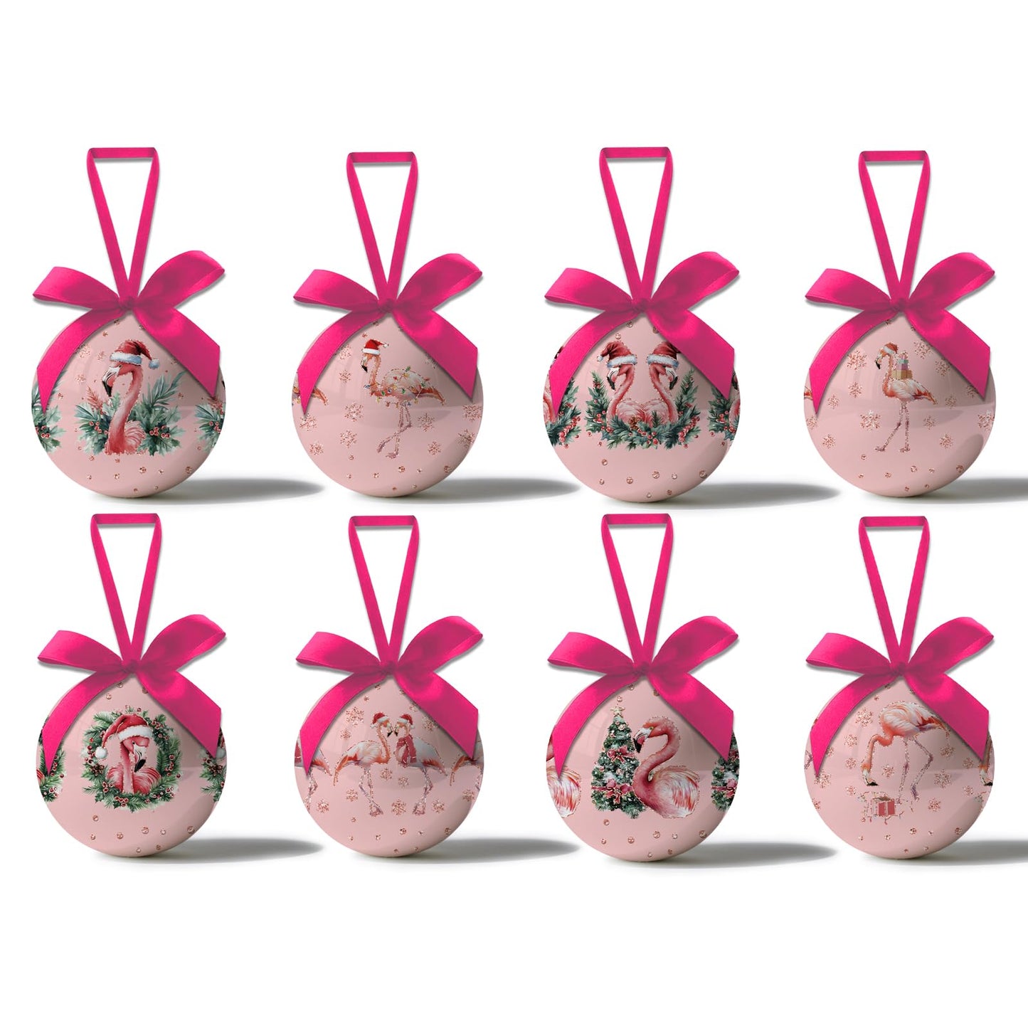 Pink Flamingo Christmas Decor - Pink Christmas Tree Flamingo Decorations Hanging Ornaments Balls, Cute Decorations Ball 2.36 Inch for Xmas Tree Party Home Holiday,Xmas Gifts Set of 16Pcs