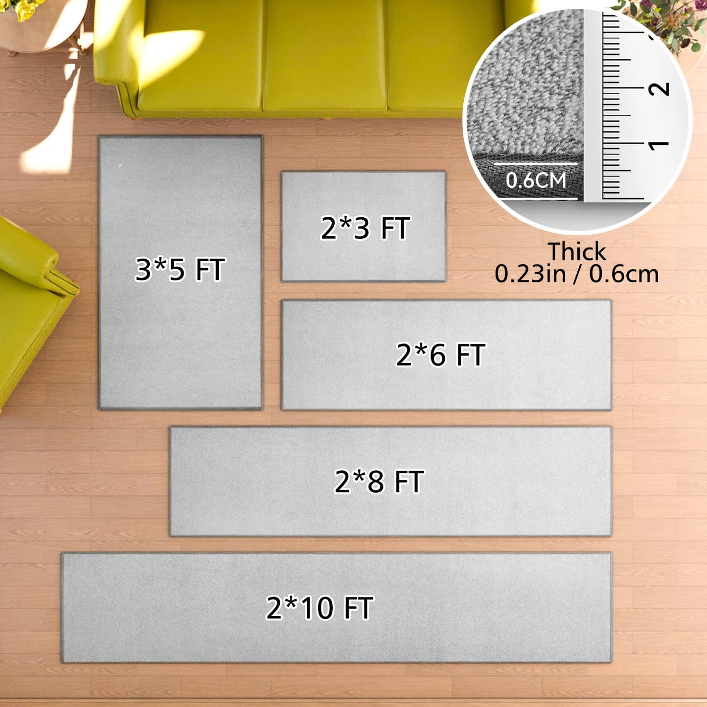 AREDO Runner Rug with Non Slip Rubber Backing, Washable Soft Floor Carpet for Kitchen, Hallway, Entryway Indoor, Bedroom, Laundry, Low Pile Area Rugs, Solid color with Pointillism style, 2*6 ft GREY