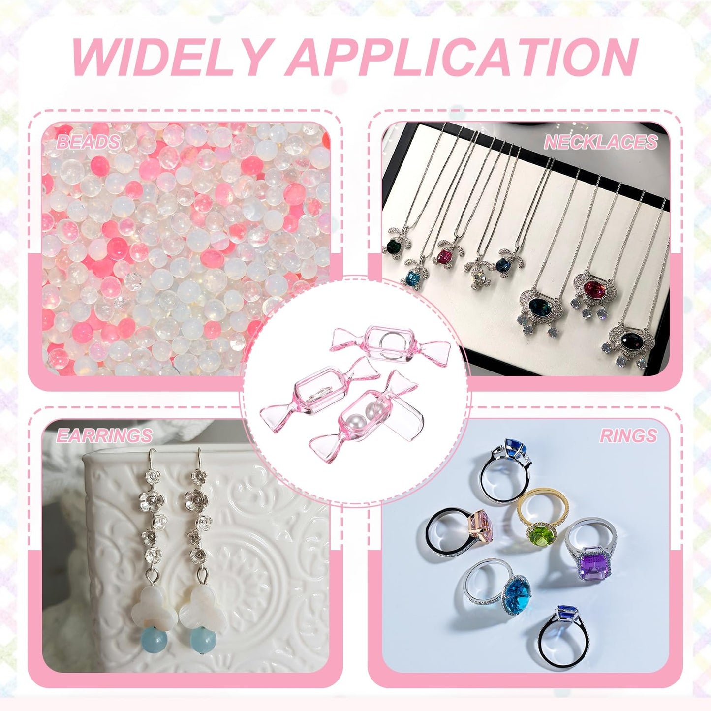 PATIKIL 50Pcs Candy Shaped Jewelry Box, Mini Plastic Jewelry Organizer Earrings Beads Bracelet Small Items Storage Container for Travel Wedding Christmas, Pink