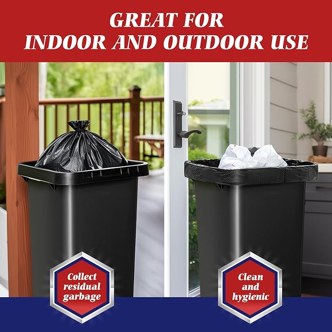 30-33 Gallon 100 Counts Large Trash Bags w/Ties Black Garbage Bags, Large Trash