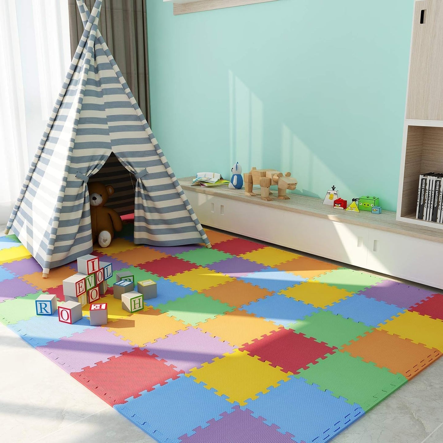 Gym Mats Colorful 20 pcs Floor Mats with Edge Pieces, High-Density EVA Foam Anti-Fatigue Mat